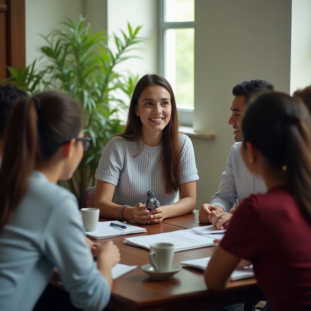 Estudiantes en conversación grupal