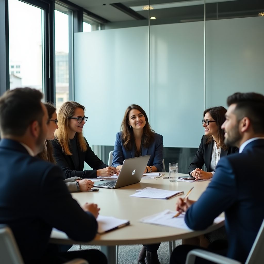 Profesionales en una reunión practicando inglés de negocios